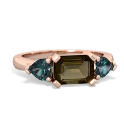 Smoky Quartz Three Stone 14K Rose Gold ring R5235