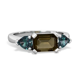 Smoky Quartz Three Stone 14K White Gold ring R5235