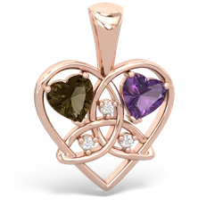 Smoky Quartz Celtic Trinity Heart 14K Rose Gold pendant P5331