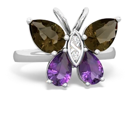 Smoky Quartz Butterfly 14K White Gold ring R2215