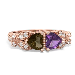 Smoky Quartz Diamond Butterflies 14K Rose Gold ring R5601