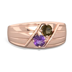 Smoky Quartz Men's Streamline 14K Rose Gold ring R0460