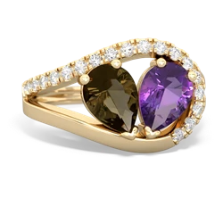 Smoky Quartz Nestled Heart Keepsake 14K Yellow Gold ring R5650