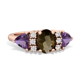 Smoky Quartz Antique Style Three Stone 14K Rose Gold ring R2186