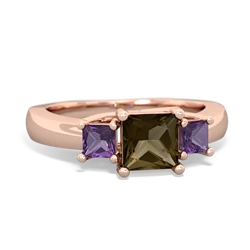 Smoky Quartz Three Stone Trellis 14K Rose Gold ring R4015