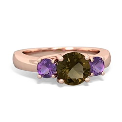 Smoky Quartz Three Stone Round Trellis 14K Rose Gold ring R4018