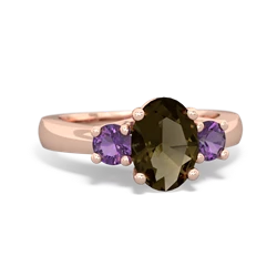 Smoky Quartz Three Stone Oval Trellis 14K Rose Gold ring R4024