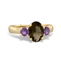 Smoky Quartz Three Stone Oval Trellis 14K Yellow Gold ring R4024