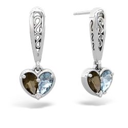 Smoky Quartz Filligree Heart 14K White Gold earrings E5070