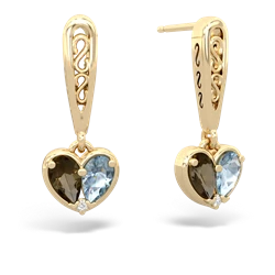 Smoky Quartz Filligree Heart 14K Yellow Gold earrings E5070