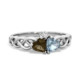 Smoky Quartz Heart To Heart Braid 14K White Gold ring R5870