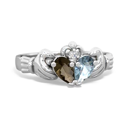 Smoky Quartz 'Our Heart' Claddagh 14K White Gold ring R2388