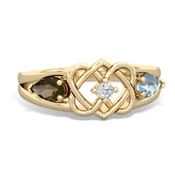 Smoky Quartz Hearts Intertwined 14K Yellow Gold ring R5880