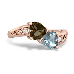 Smoky Quartz Snuggling Hearts 14K Rose Gold ring R2178