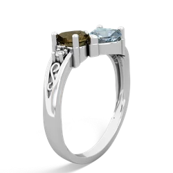 Smoky Quartz Snuggling Hearts 14K White Gold ring R2178