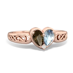 Smoky Quartz Filligree 'One Heart' 14K Rose Gold ring R5070