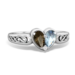 Smoky Quartz Filligree 'One Heart' 14K White Gold ring R5070