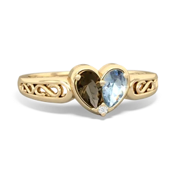 Smoky Quartz Filligree 'One Heart' 14K Yellow Gold ring R5070