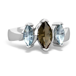 Smoky Quartz Three Peeks 14K White Gold ring R2433