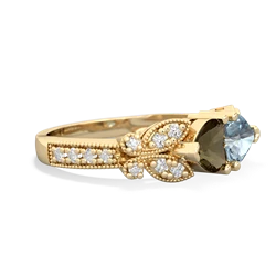 Smoky Quartz Diamond Butterflies 14K Yellow Gold ring R5601