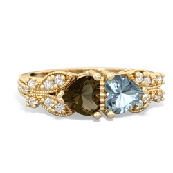 Smoky Quartz Diamond Butterflies 14K Yellow Gold ring R5601