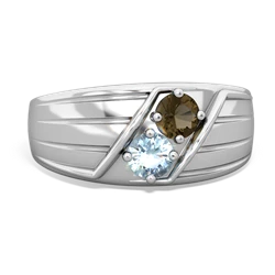 Smoky Quartz Men's Streamline 14K White Gold ring R0460