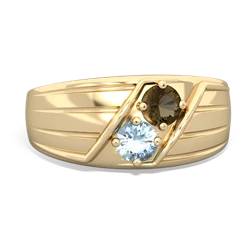 Smoky Quartz Men's Streamline 14K Yellow Gold ring R0460