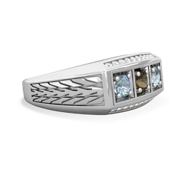 Smoky Quartz Three Stone Tire Tread Men's 14K White Gold ring R0520