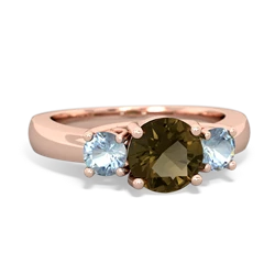 Smoky Quartz Three Stone Round Trellis 14K Rose Gold ring R4018