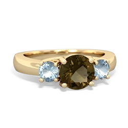 Smoky Quartz Three Stone Round Trellis 14K Yellow Gold ring R4018