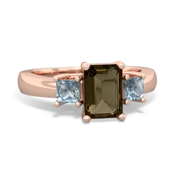 Smoky Quartz Three Stone Emerald-Cut Trellis 14K Rose Gold ring R4021