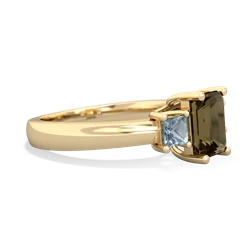 Smoky Quartz Three Stone Emerald-Cut Trellis 14K Yellow Gold ring R4021