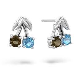 Smoky Quartz Sweet Cherries 14K White Gold earrings E7001