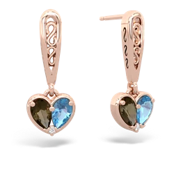 Smoky Quartz Filligree Heart 14K Rose Gold earrings E5070