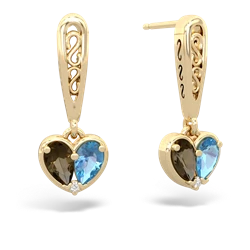 Smoky Quartz Filligree Heart 14K Yellow Gold earrings E5070