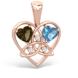 Smoky Quartz Celtic Trinity Heart 14K Rose Gold pendant P5331