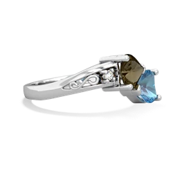 Smoky Quartz Snuggling Hearts 14K White Gold ring R2178