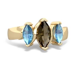 Smoky Quartz Three Peeks 14K Yellow Gold ring R2433