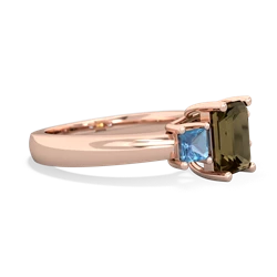 Smoky Quartz Three Stone Emerald-Cut Trellis 14K Rose Gold ring R4021