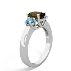 Smoky Quartz Three Stone Oval Trellis 14K White Gold ring R4024