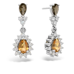 Smoky Quartz Halo Pear Dangle 14K White Gold earrings E1882