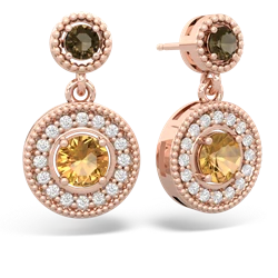 Smoky Quartz Halo Dangle 14K Rose Gold earrings E5319