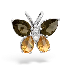 Smoky Quartz Butterfly 14K White Gold pendant P2215