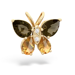 Smoky Quartz Butterfly 14K Yellow Gold pendant P2215