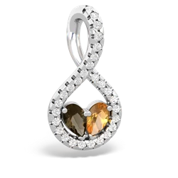 Smoky Quartz Pave Twist 'One Heart' 14K White Gold pendant P5360