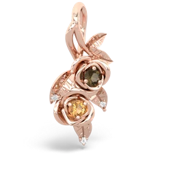 Smoky Quartz Rose Vine 14K Rose Gold pendant P5680