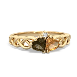 Smoky Quartz Heart To Heart Braid 14K Yellow Gold ring R5870