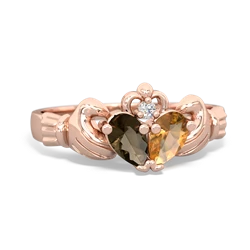Smoky Quartz 'Our Heart' Claddagh 14K Rose Gold ring R2388