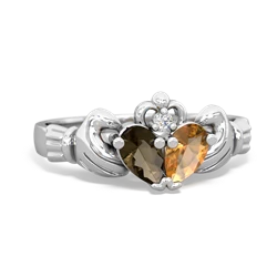 Smoky Quartz 'Our Heart' Claddagh 14K White Gold ring R2388