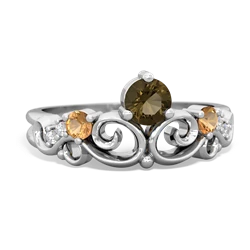 Smoky Quartz Crown Keepsake 14K White Gold ring R5740